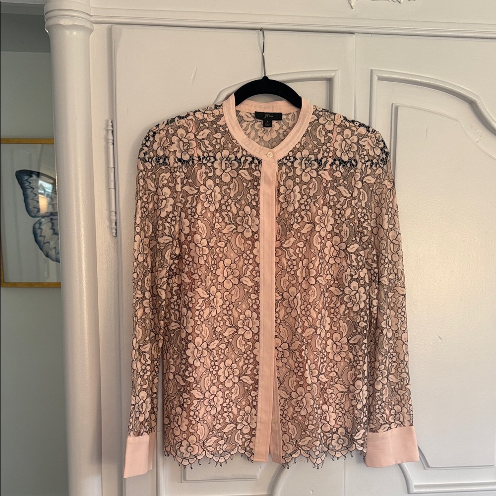 J. Crew Blush Pink Lace Button-Up Blouse